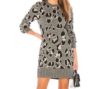 Lovers + Friends Speak Up Sweater Dress Charcoal Gray Leopard Knit Long Sleeve S